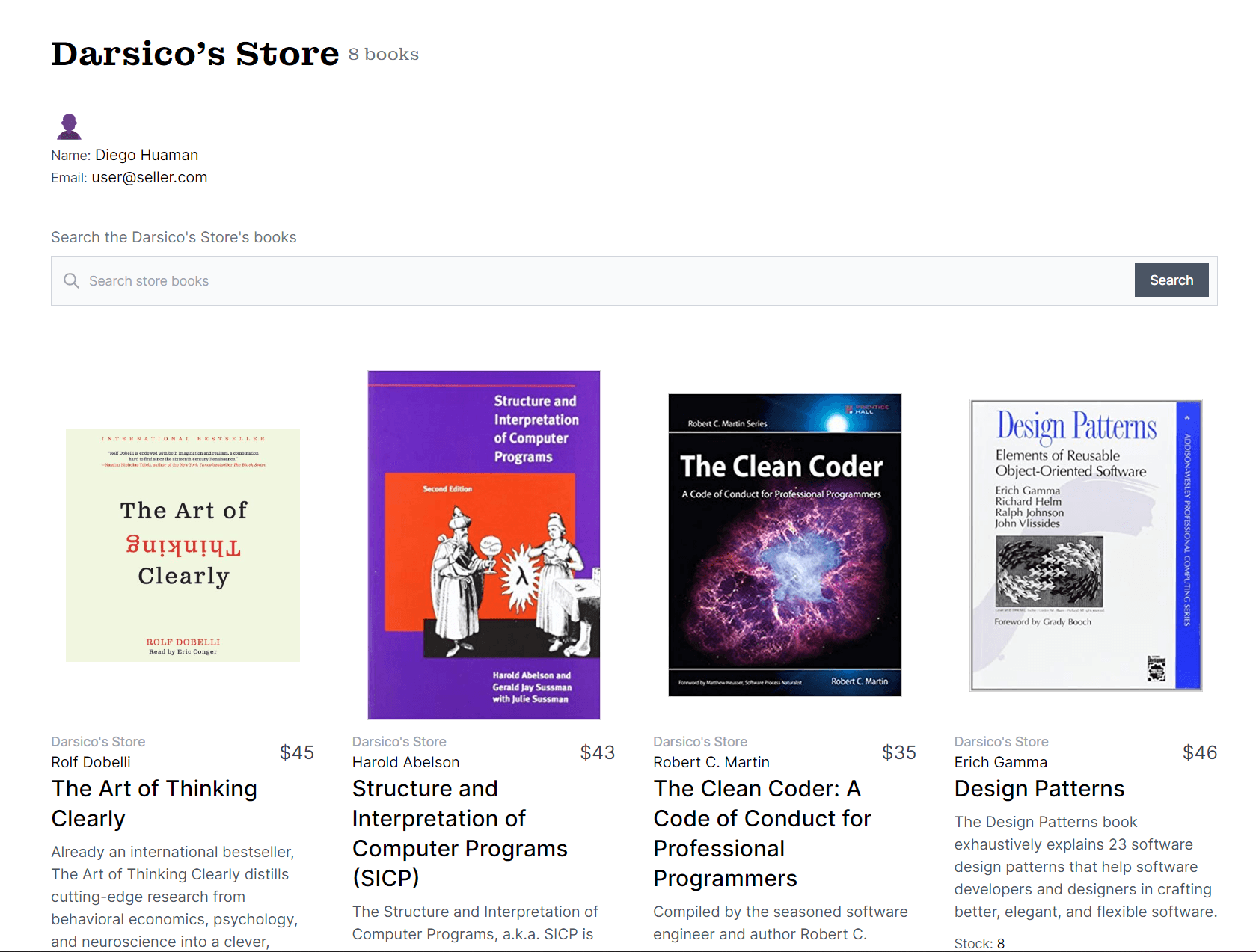 A view of how seller store is displaying all the books created.