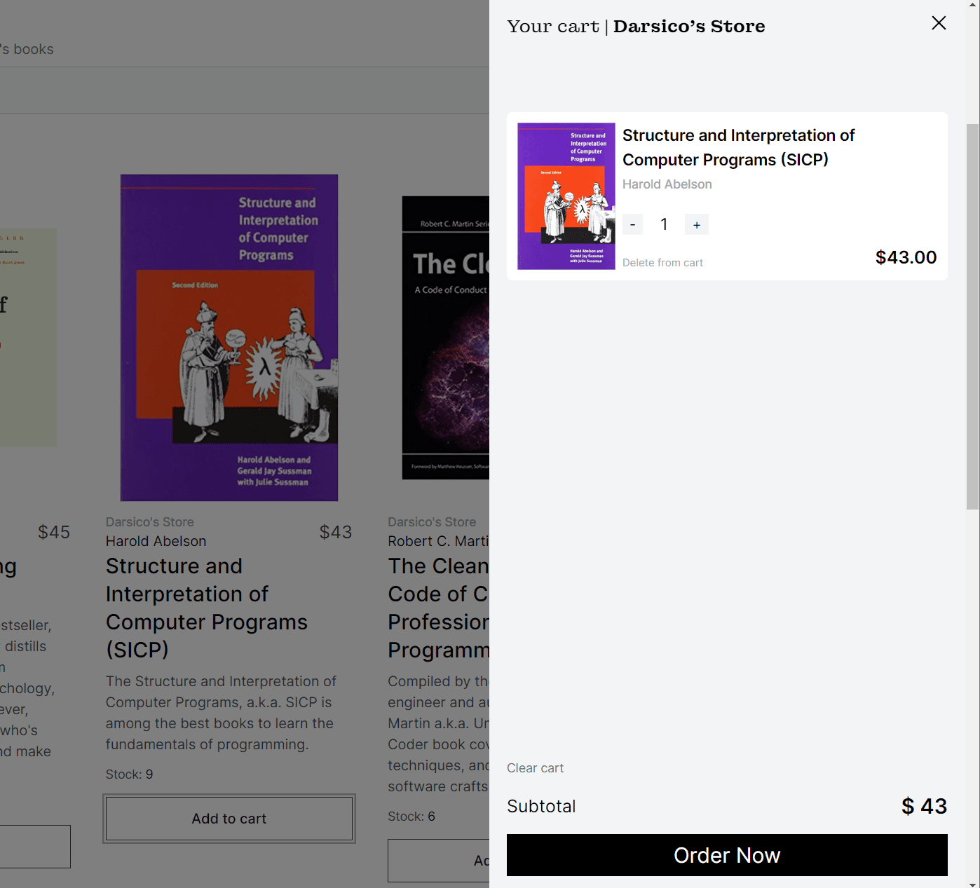 Screen of cart opened.