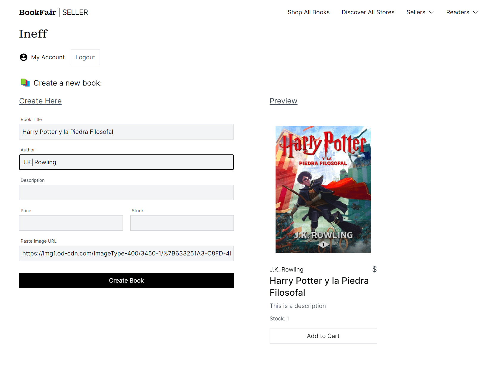 Creating a new book as a seller. Changes are seens in real time to have a better experience.